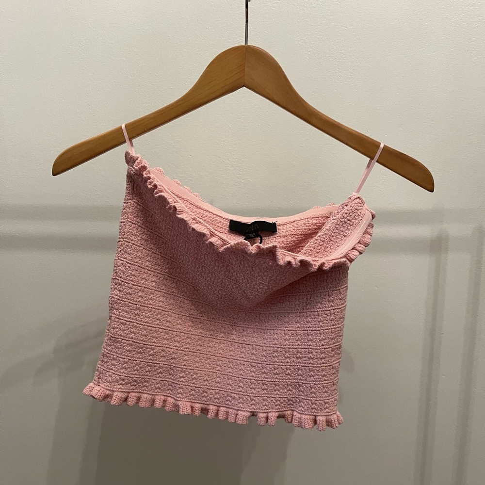 Zara Pink Textured Camisole with Ruffle Trim